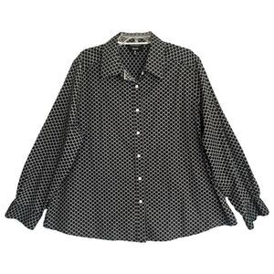 Foxcroft Non Iron Shaped Fit Shirt Womens 20 Chainlink Black White Office Career
